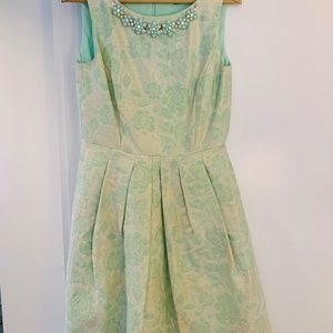 Tahari Jacquard Mint, Gold & Cream Vintage-Style Party Dress